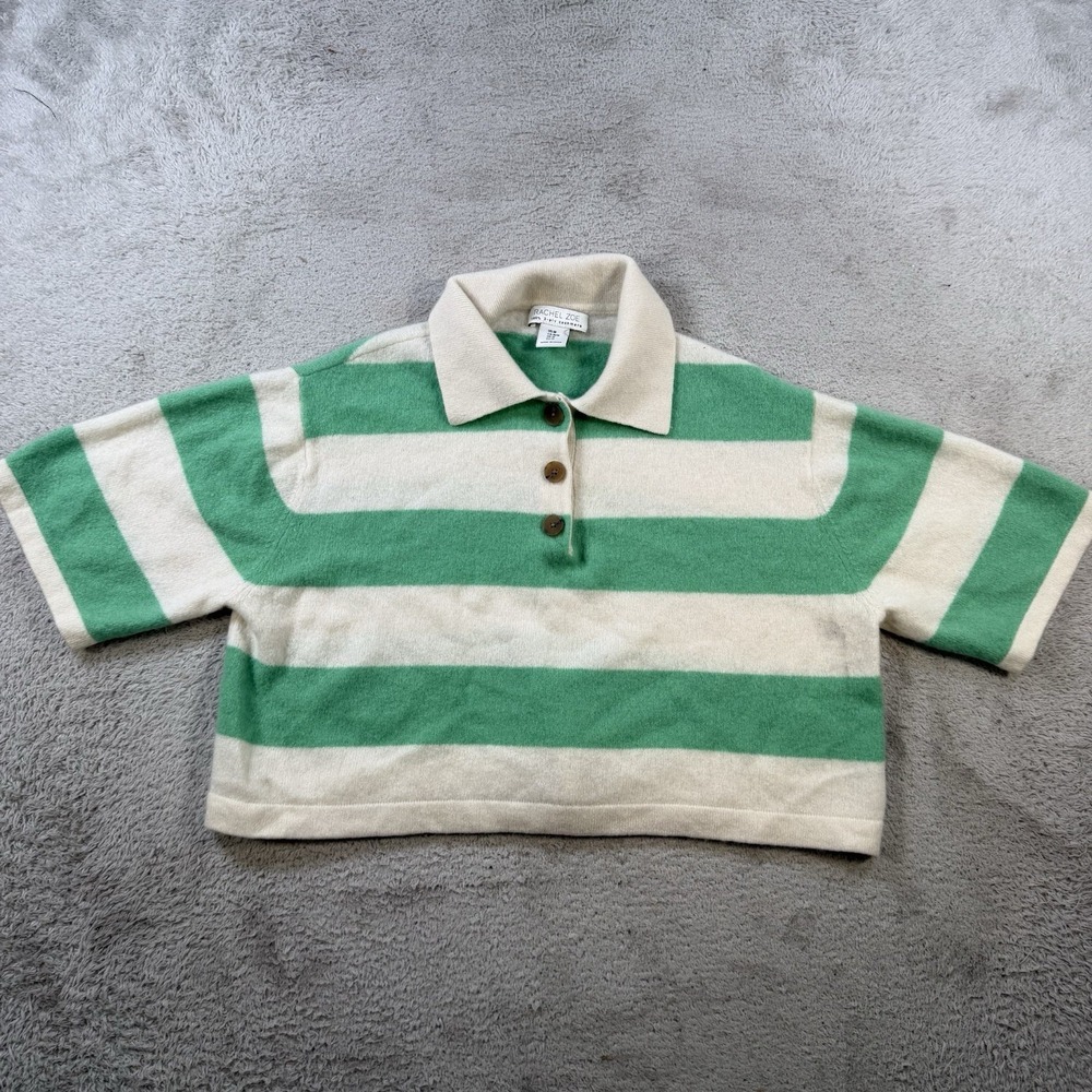 Rachel Zoe Polo Sweater Womens Medium Striped 100% Cashmere Short Sleeve Cropped